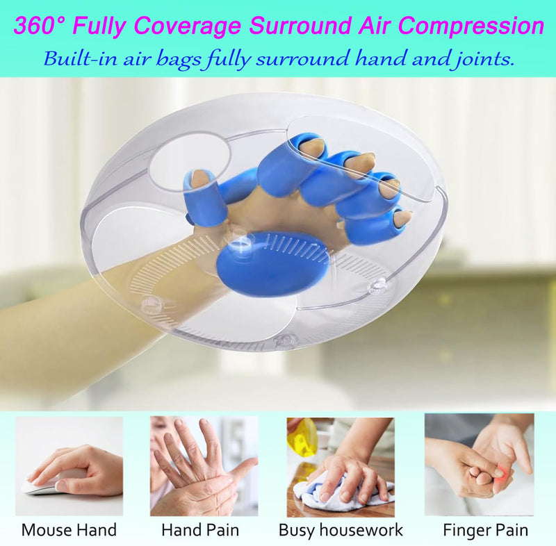 [Australia] - NENRENT Portable Hand Massager with Heat and Air Compression for Arthritis and Palm Pain, Hand Massage with Palm Kneading 3 Modes & 3 Intensity Levels Airbag Massage for Mom, Dads, Women Men Gifts 
