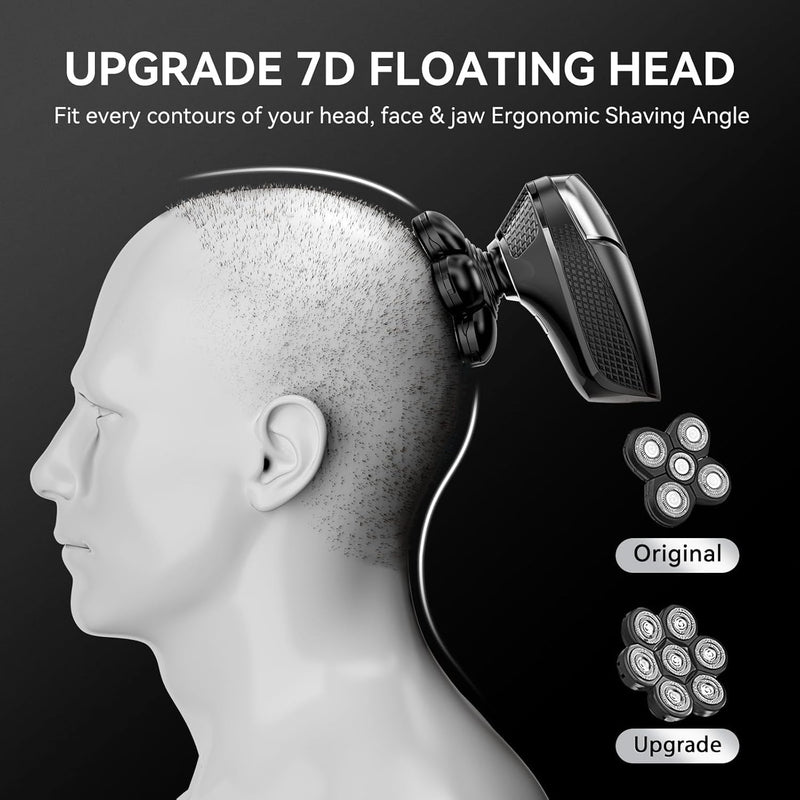 [Australia] - 7D Head Shavers for Bald Men - 5 in 1 Bald Head Shavers for Men, Body Shaver for Mens with Nose Hair & Beard Trimmer IPX6 Waterproof Wet Dry LED Display with Travel Case Cordless Head Razor (Black) Black-1 