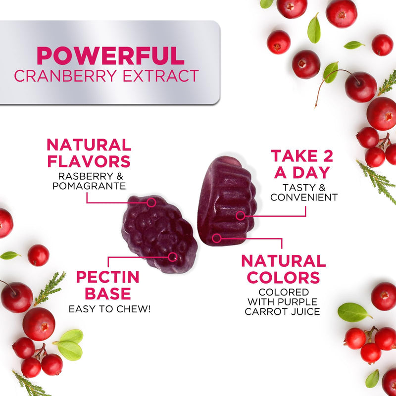Cranberry Gummies - Urinary Tract Health Support Gummy - Cranberry Extract Supplement Helps Cleanse, Cran Berry Gummy Supplement With Vitamin C, Chewable Cran for Women and Men - 120 Gummies 120 Count (Pack of 1)