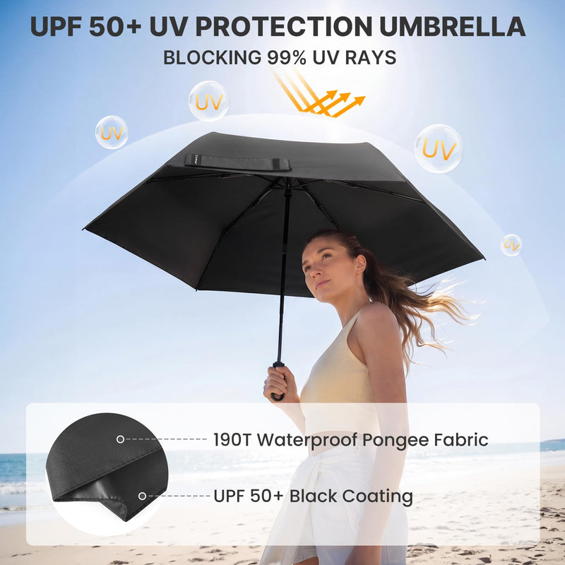 G4Free Mini Ultralight UPF 50+ UV Protection Compact Lightweight Travel Umbrella Travel Umbrella with Ring Carabiner Handle, Automatic Open UV Protection