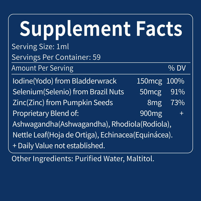 [Australia] - Thyroid Support Drops - Liquid Iodine Supplement, Gotas de YODO y Selenio para Tiroides, Con Rodiola Semenovii y Ortiga, Fight Brain Fog w/Ashwagandha & Rhodiola Extract Tincture.2 oz 