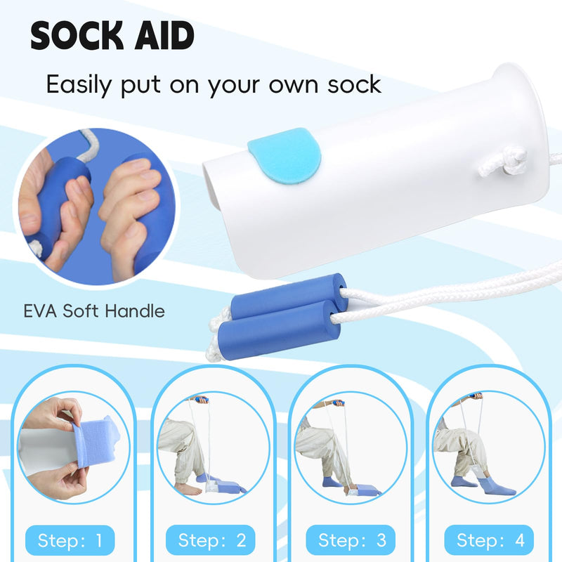 [Australia] - Sock Aid Kit, Sock Puller Aid Easy On and Off, Sock Assistant Device No Bending, Sock Aids for Putting On Socks and Sock Remover, Sock Helper for Seniors, Pregnant, and Limited Mobility 2 Piece White 