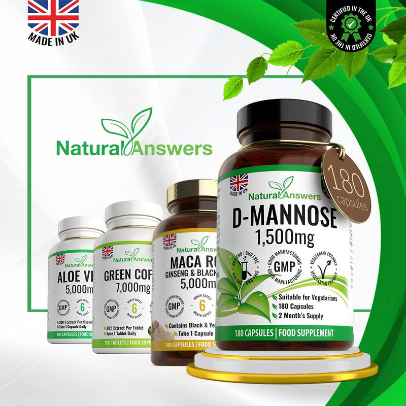 D-Mannose 180 Capsules - Max Strength 1500mg per Serving - Precision DMannose - Vegetarian Capsules not Tablets or Pills, Made in The UK (180 Count (Pack of 1)) 1 count (Pack of 1)