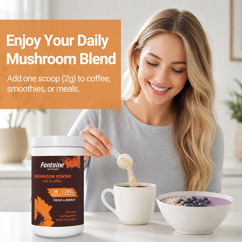 16-in-1 Super Mushroom Coffee with Lion's Mane, Reishi - 1730mg Functional Mushrooms Complex for Immunity, Focus, Nootropic, Mood & Energy, Premium Mushroom Supplement, 90 Days Supply