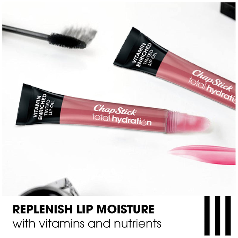 ChapStick Total Hydration Vitamin Enriched Tinted Lip Oil (Nearly Nude, 1 Tube), Vitamin C, Vitamin E, Contains Omega 3 6 9, 0.24 Ounce Peach Tea - Nearly Nude