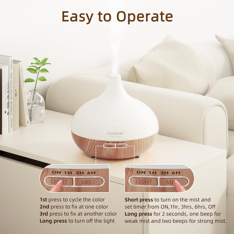 [Australia] - ASAKUKI 300ml Aroma Diffuser for Fragrance Oils, Premium Ultrasonic Humidifier Aromatherapy Oils Diffuser with 7 Colored LED Light, BPA Free Bedroom, Office, Spa Yellow 