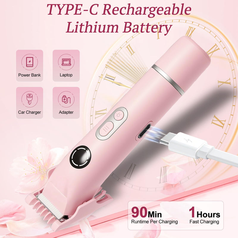 2025 New Bikini Trimmer for Women, 4 in 1 Dual Head Electric Razor, IPX7 Waterproof (Wet/Dry), Painless Hypoallergenic for Shower & Travel, USB Rechargeable for Pubic/Underarm/Leg, Pink