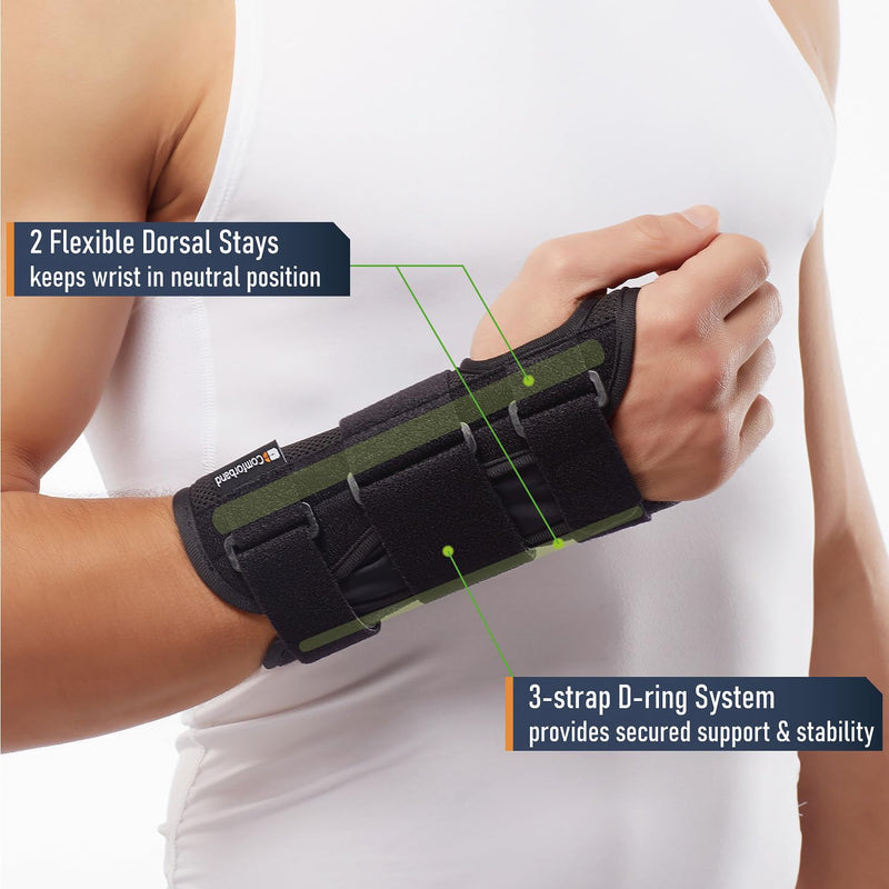 Deluxe 3-Strap Wrist Brace – Adjustable Support for Carpal Tunnel, Fractures, Tendonitis, and Post-Op Recovery – Lightweight, Breathable Design for Day and Night Use (S/M, Left hand) S/M