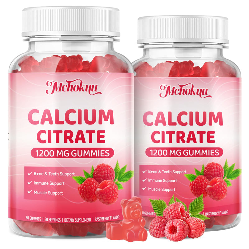 Calcium Citrate Gummies 1200mg Chewable Calcium Supplement for Women & Men, Supports Bone, Muscle & Immune Health, Sugar-Free, Non-GMO, Gluten-Free, Natural Raspberry Flavor, 60 Count 60 Count (Pack of 1)
