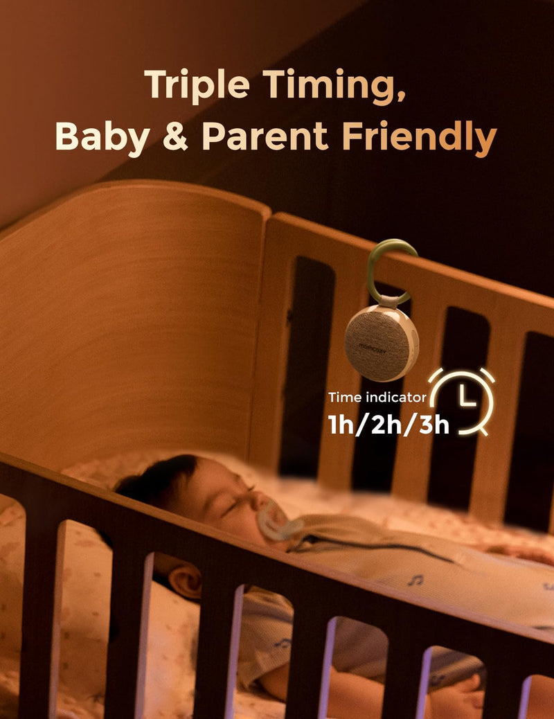 [Australia] - Momcozy Portable Sound Machine with Night Light, White Noise Sound Machine for Baby, 20 Soothing Sounds, Sound Therapy, Long-Lasting Power, Timer, Clips on Stroller, Baby Shower Gifts 