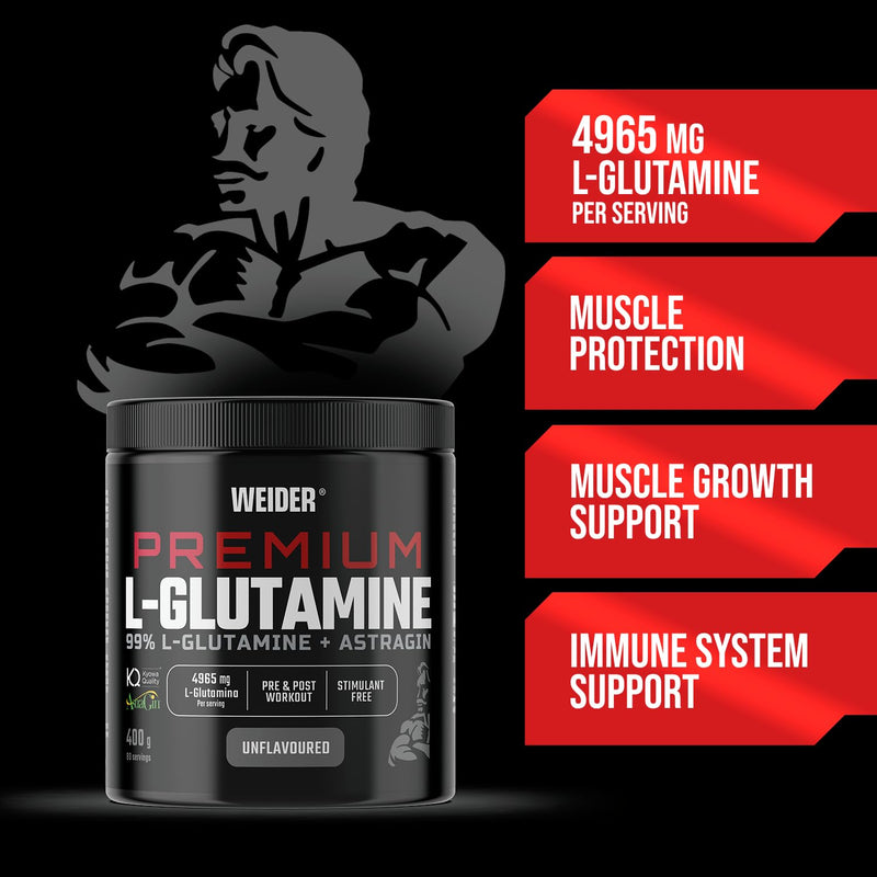Weider Premium L-Glutamine (400g) Unflavoured, 99% Kyowa Quality® L-Glutamine + AstraGin® to improve absorption, Supporting Muscle Protection, Muscle Growth, Immunity, Pre/Post Workout, Stimulant free 400g