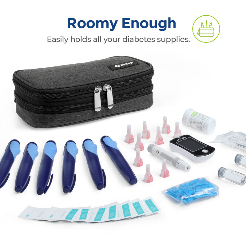 [Australia] - AUVON Insulin Cooler Travel Case, Expandable Insulated Diabetic Bag with 2 * 180g Ice Packs for Double Cooling Time, Portable Medication Cooler Bag for Insulin Pens and Blood Glucose Monitor Supplies Black 