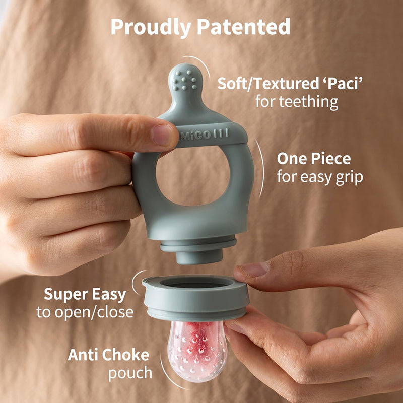 [Australia] - SAMiGO Baby Food Fruit Feeder and Breastmilk Popsicle Mold Set, Silicone Fruit Teether, Food Feeder Pacifier for Teething Relief, Freezer Tray, Baby Feeding Essentials, 4 Months+ Forest 