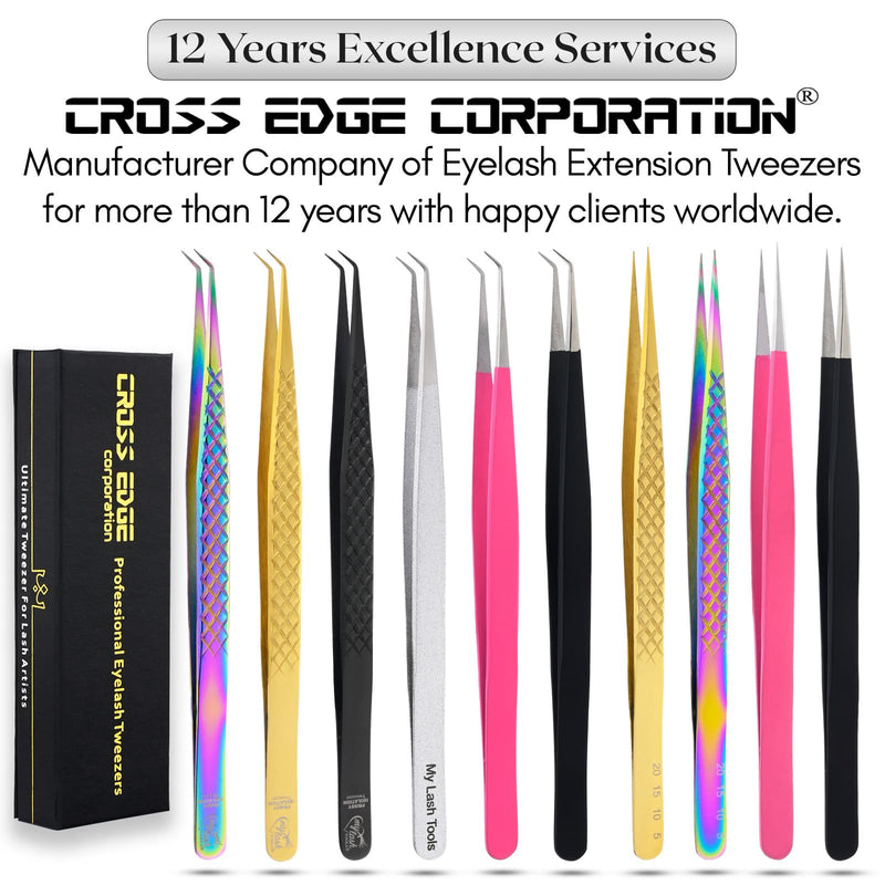 2pcs Curved & Straight Isolation Tweezers for Eyelash Extensions – 14cm Stainless Steel, Copper color Tweezer Set, Best for Classic & Individual Lashes, Professional Pinzas para Pestaña Copper X Tweezers Set