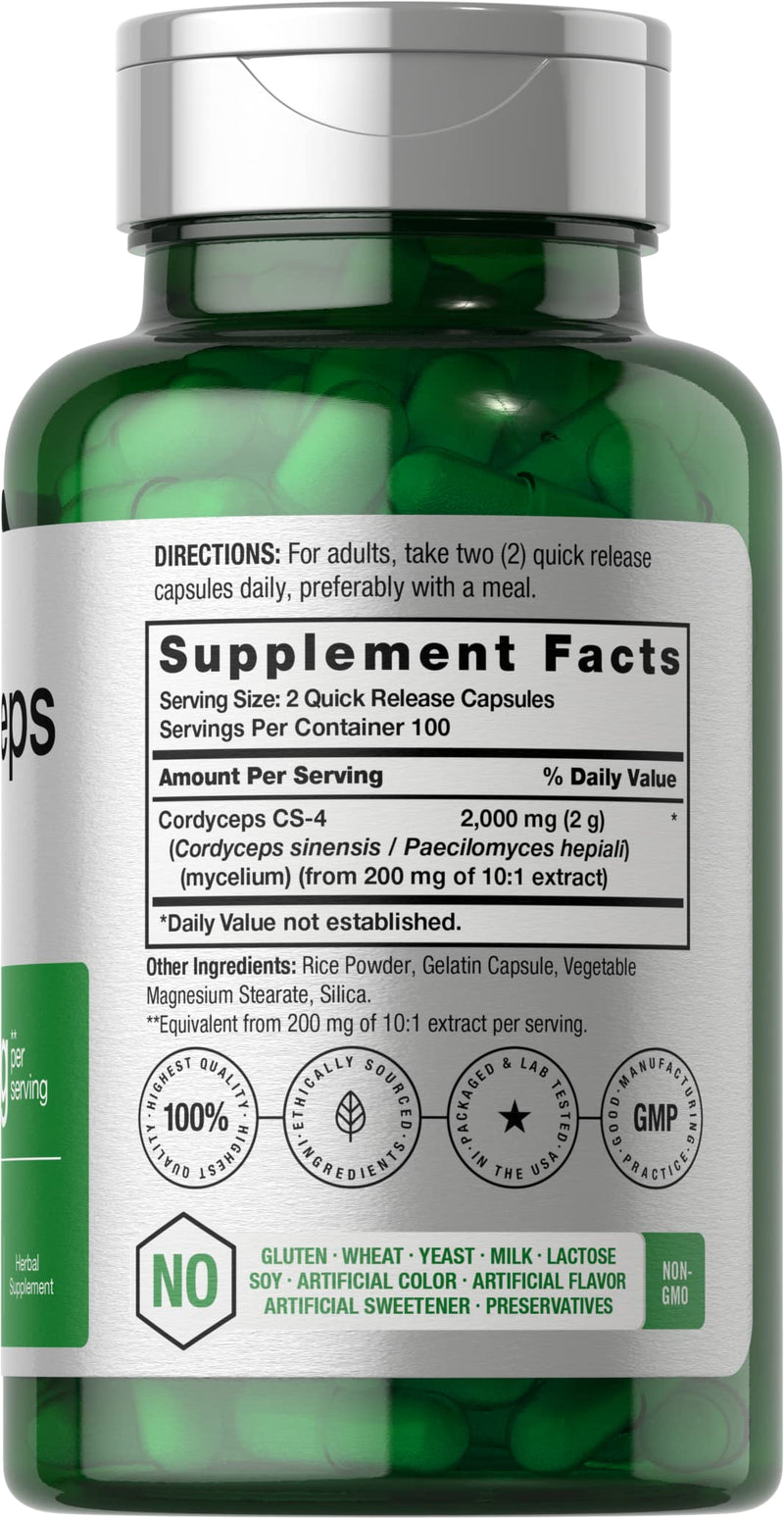 [Australia] - Horb√§ach Cordyceps Mushroom Capsules 2000mg | 200 Count | CS-4 Strain Cordyceps Sinesis | Non-GMO Herbal Supplement 
