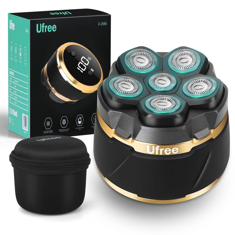 Ufree Head Shavers for Bald Men, Electric Shavers Razor, Rechargeable Bald Head Razor, Magnetic 6D Rotary Shaver, Waterproof Face Beard Trimmer Mens Grooming Kit, Gifts for Men