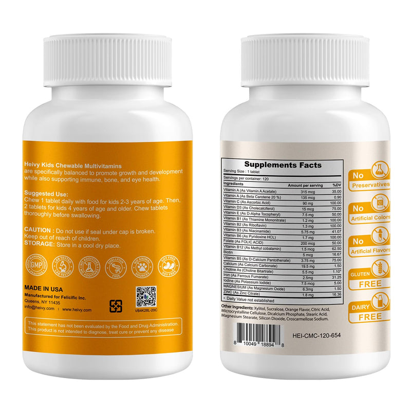 [Australia] - New Children Multivitamin Chewable - 120 Tablets for Bone, Eye, and Vitamin Health - Supports Growth and Development with Vitamin D3, C & B-Complex 