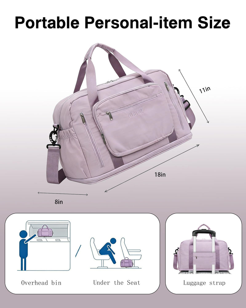 Expandable Travel Duffle Bag, 37L Gym Bag With Shoes Compartment & Wet Pocket, Lightweight Carry On For Weekender, Sport, Water Resistant (Purple) purple