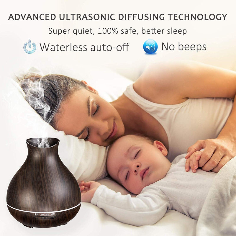 [Australia] - BZseed Aromatherapy Essential Oil Diffuser, 550ml Ultrasonic Fragrant Oil Large Room Humidifier, Diffusers for Home with Timer and Waterless Auto-Off, 7 Color LED Lights,Cool Mist Humidifiers Dark Brown 
