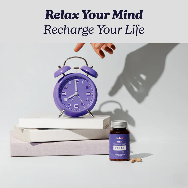 fabÜ R&R Relax - Supplement with Ashwagandha Capsules & Magnesium for Relaxation - Botanical Blend with B Vitamins, Lemon Balm & Chamomile for Stress Relief & Sleep Support - 60 Capsules
