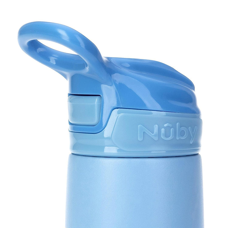 [Australia] - Nuby Thirsty Kids No Spill Flip-It Reflex Stainless Steel Travel Cup or Water Bottle - 10 Oz - 18+ Months - Blue 