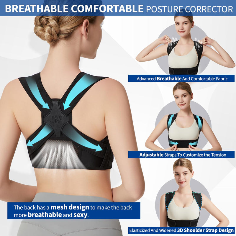 Posture Corrector for Back Support: Adjustable Shoulder Posture Brace for Men and Women (Black, Large/XL) L/XL Black