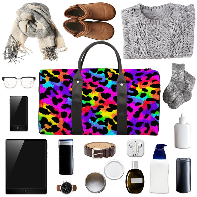 Travel Duffel Bag for Women Men Rainbow Cheetah Leopard Print Sport Gym Tote Bag Lightweight Waterproof Foldable Weekender Overnight for Hospital Training Swim Yoga Handbag A01:Leopard Cheetah Colorful