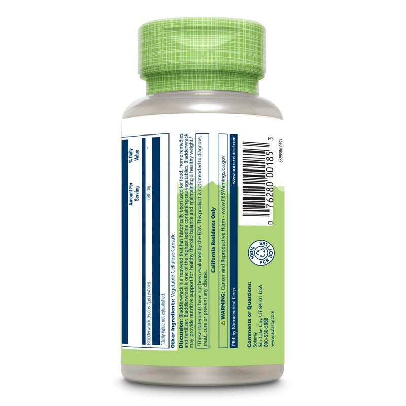 [Australia] - SOLARAY Bladderwrack Seaweed 580 mg Healthy Thyroid Balance, Supports Non-GMO & Vegan 100 VegCaps 100 Count (Pack of 1) 
