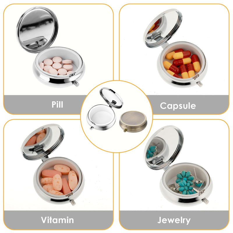 2Pcs Pill Box Small Pill Case for Purse or Pocket, Portable Cute Pill Container Metal Pill Box Decorative Medicine, Vitamin, Fish Oil and Supplements Holder Organizer Gold