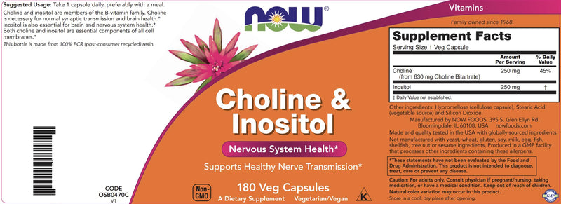 [Australia] - NOW Choline & Inositol, 180 Veg Capsules 180 Count (Pack of 1) 