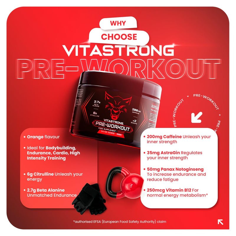 Pre Workout Powder 300g, Complex with Vitamin B12, L Citrulline, Beta Alanine, Caffeine, Taurine, AstraGin, Panax Notoginseng, Alternative to Pre Workout Gummies (24 Servings (Pack of 1), Orange) 24 Servings (Pack of 1)