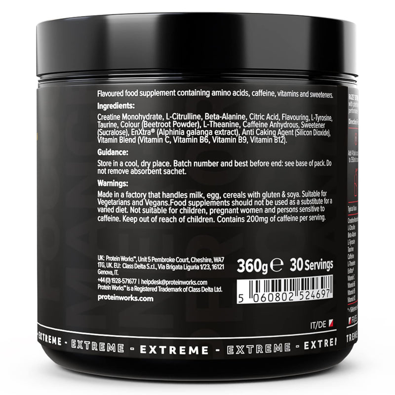 Protein Works - Raze Extreme Pre Workout | Creatine, Caffeine & Beta Alanine | Energy Drink | Tropical Fruit Punch | 30 Servings