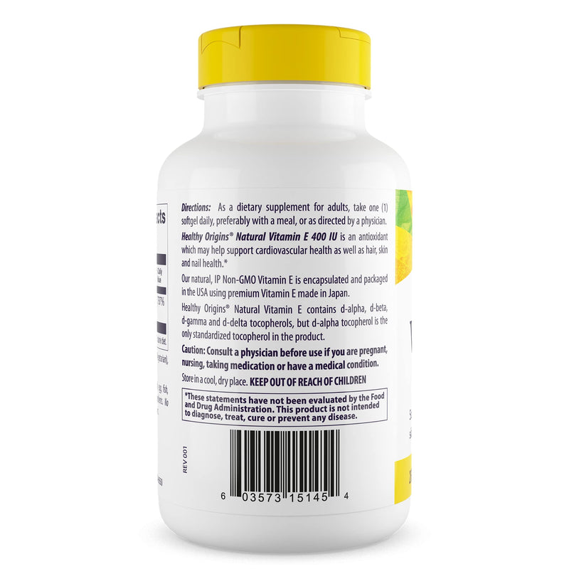 Healthy Origins Vitamin E 400 IU, Natural Mixed Tocopherols, 180 Softgels 180 Count (Pack of 1)