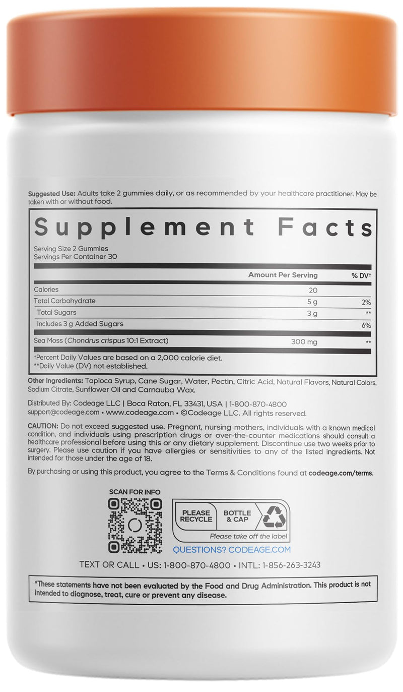 Codeage Irish Sea Moss Gummies – 300 mg Irish Sea Moss Extract per Serving (Chondrus crispus) – Strawberry Flavor – Vegan, Non-GMO – 60 Gummies