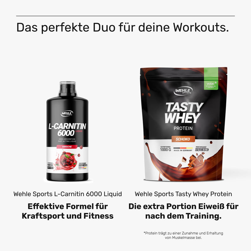[Australia] - L-Carnitine 6000 Liquid (1000 ml) - Extra high dosage with 6000 mg of pure L-carnitine per daily portion - Amino workout drink - Delicious taste - Vegan - Wehle Sports (1000 ml, cherry) 1 l (pack of 1) 