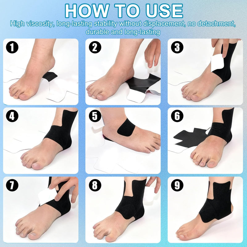 10 Pcs Precut Kinesiology Ankle Tape, Breathable Elastic Athletic Tape, Ankle Pain Relief, Sprain Prevention, Ligament Support - Black