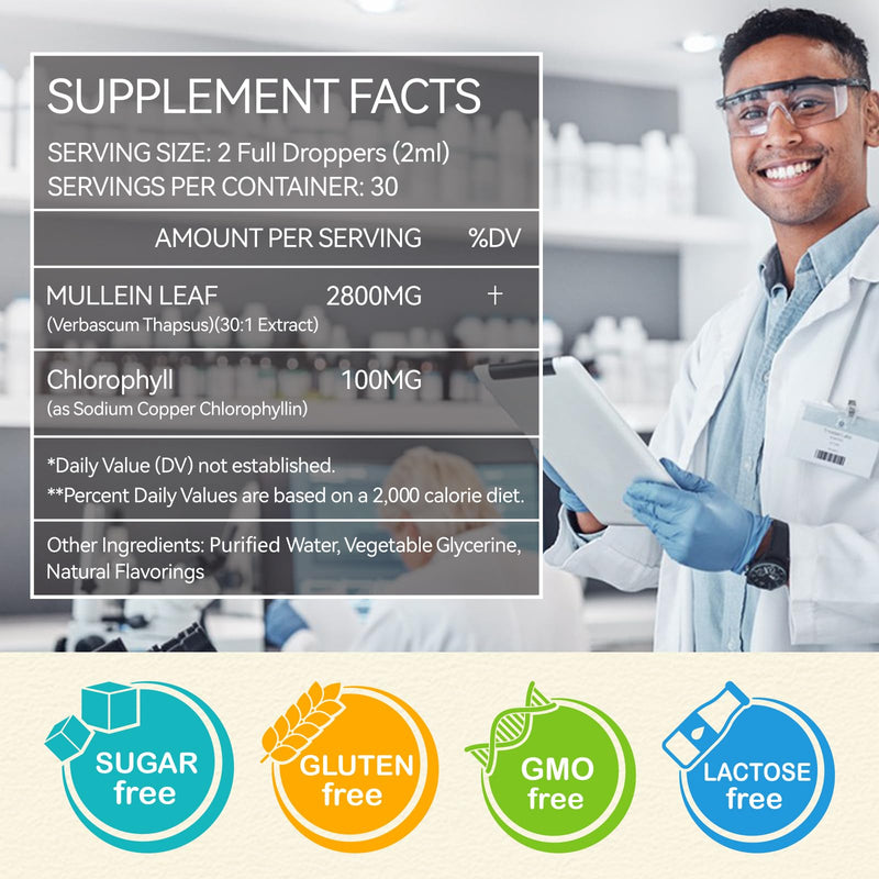 [Australia] - Mullein Leaf Extract, Mullein Leaf Drops, Mullein Drops For Lungs, Natural Mullein Extract, Supports lung cleansing and respiratory function for healthy breathing (1) 1 