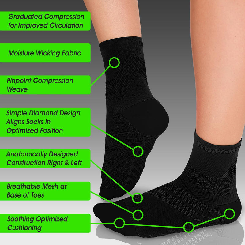 [Australia] - TechWare Pro Plantar Fasciitis Socks ‚Äì Cushion Ankle Compression Socks Women & Men. Achilles Tendonitis Brace & Arch Support Medium Black / Black 