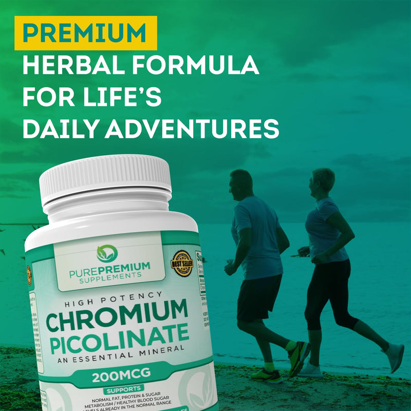 [Australia] - PurePremium Chromium Picolinate 200mcg - High Potency Chromium Supplements - Essential Mineral Health Support for Men & Women - Gluten-Free - 3 Months Supply - 100 Capsules 1 Count (Pack of 100) 