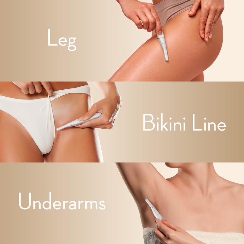 [Australia] - Facial Hair Removal for Women, Painless Eyebrow Trimmer with Pivoting Head, Electric Battery Operated Body Hair Remover with 2 Replaceable Blade for Face Neck Chin Bikini, White 
