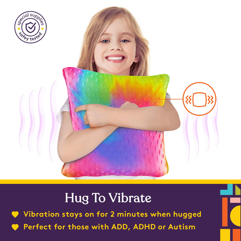 [Australia] - Special Supplies Vibrating Pillow Sensory Pressure Activated for Kids and Adults, 12” x 12” Plush Minky Soft Cover, Colorful 