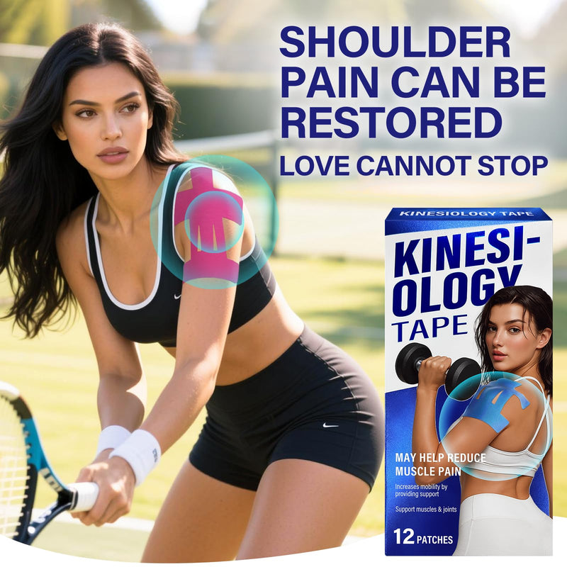 12 PCS Kinesiology Tape for Shoulder,Shoulder Pain Relief Tape, Original Cotton Knee Pain Relief Tape, Flexible and Durable Athletic Tape for Pain Support and Muscle Movement 12 PCS