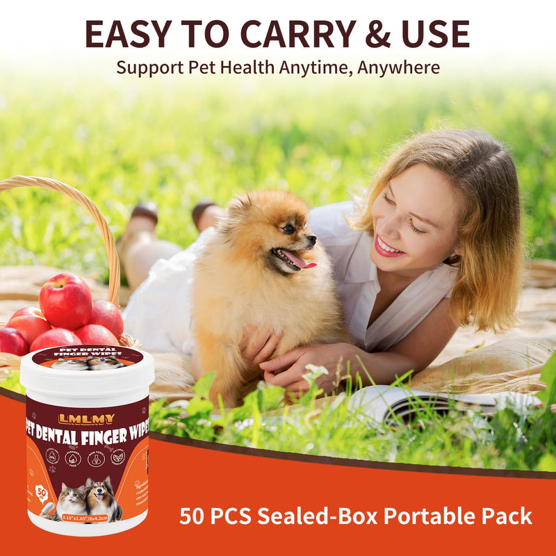 [Australia] - Dog Dental Wipes - Tooth Brushing Kit for Cats & Dogs - Dog Toothbrush Finger Dental Wipes to Remove Plaque & Tartar,Effective Teeth Cleaner (50PCS) 4.2 Ounces 