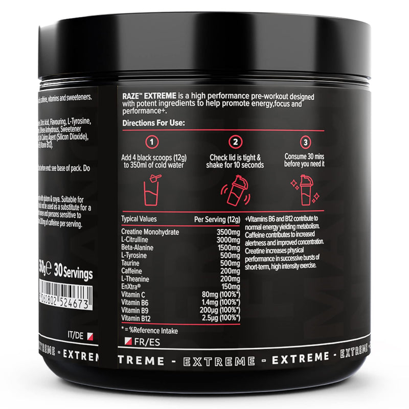 Protein Works - Raze Extreme Pre Workout | Creatine, Caffeine & Beta Alanine | Energy Drink | Watermelon Breeze | 30 Servings