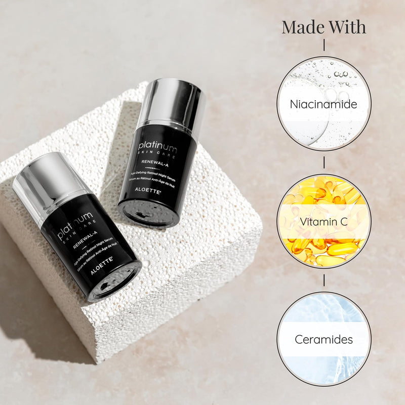 Aloette Renewal-A Retinol Serum for Face - Vitamin C Face Serum | Age-Defying Night Facial Serum with Niacinamide - Hydrate, Plump & Brighten Skin - Skincare for Fine Lines & Uneven Skin Tone