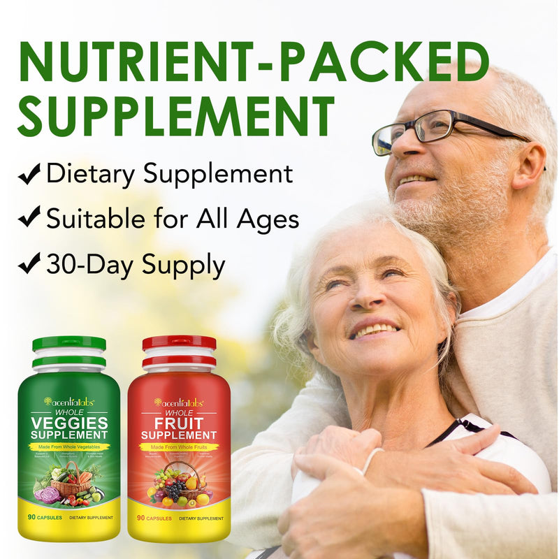 Fruits & Veggies Capsules – Daily Superfood Blend with 30+ Fruits & Vegetables – 2 Bottles, 180 Vegetarian Capsules (3 Month Supply) – Plant-Based, Non-GMO, Gluten Free