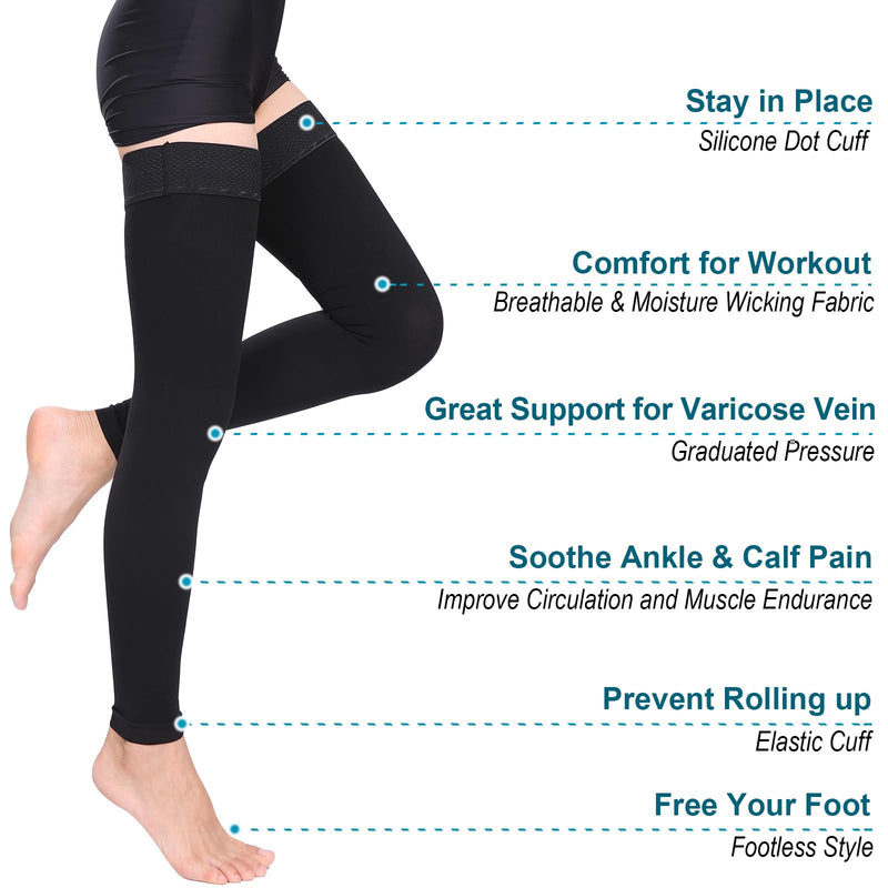 [Australia] - Thigh High Medical Compression Stockings For Women & Men,Firm Support Hose 20-30 mmHg,Treatment Varicose Veins Swelling Footless Black XX-Large 