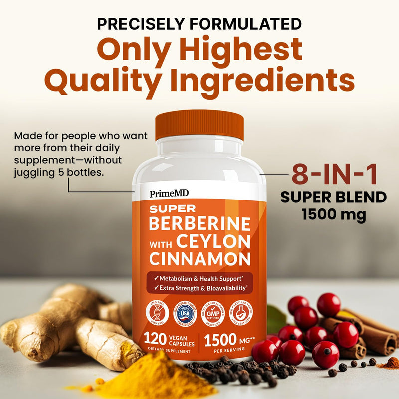 [Australia] - Super Berberine Supplement with Ceylon Cinnamon, BioPerine, Apple Cider, and Turmeric 1500mg - 8-in-1 Dihydroberberine Supplement for Overall Wellness and Balance Support (240 ct, Pack of 2) Extra Strength 120 Count (Pack of 2) 