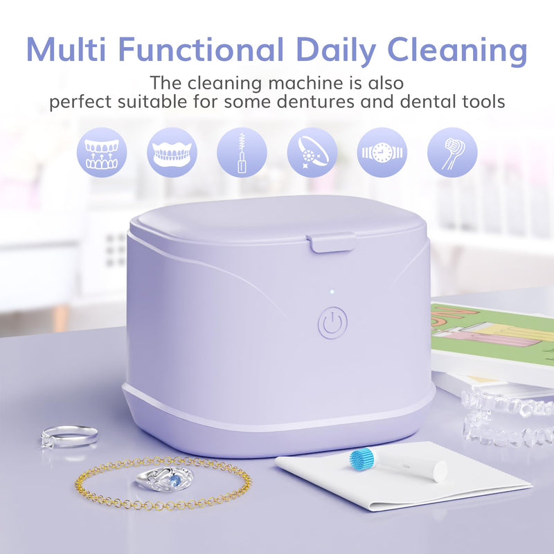 [Australia] - ROLWAY Retainer Cleaner,46kHz 220ML Ultrasonic Retainer Cleaner with One Touch Control, Deep Cleaning for Mouth Guard, Braces, Invisible Aligners, Dentures, Jewelry (Purple) Purple 