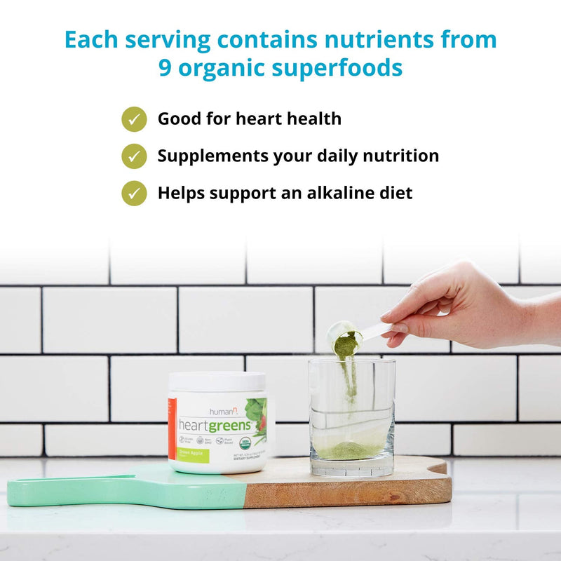 [Australia] - humanN HeartGreens | Superfood Organic Powder with Wheatgrass, Kale, Spinach, and Spirulina, USDA Organic Non-GMO, from The Makers of SuperBeets (Green Apple Flavor, 5.29-Ounce 